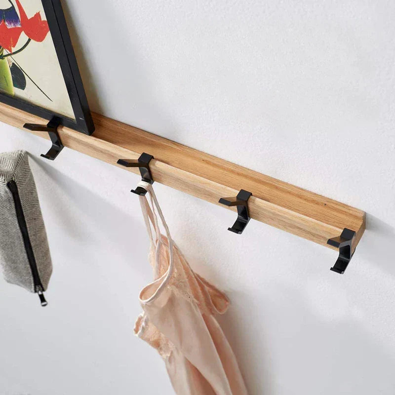 Wall Mounted Coat Rack Entryway Adjustable Dual Hooks Black Wood - Image 2