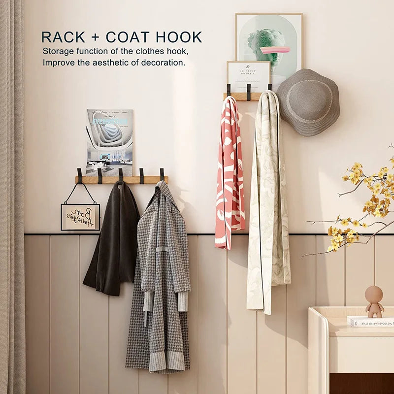 Wall Mounted Coat Rack Entryway Adjustable Dual Hooks Black Wood - Image 4