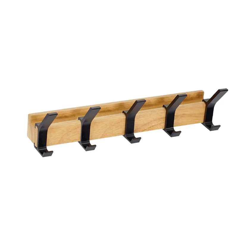 Wall Mounted Coat Rack Entryway Adjustable Dual Hooks Black Wood - Image 5