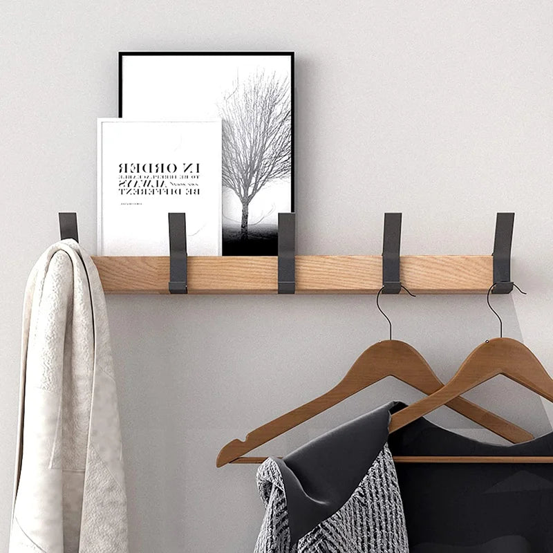 Wall Mounted Coat Rack Entryway Adjustable Dual Hooks Black Wood - Image 3