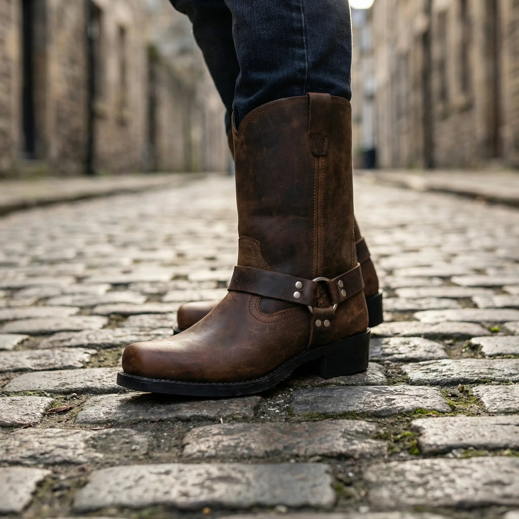 Vintage Leather Mens Western Harness Boots