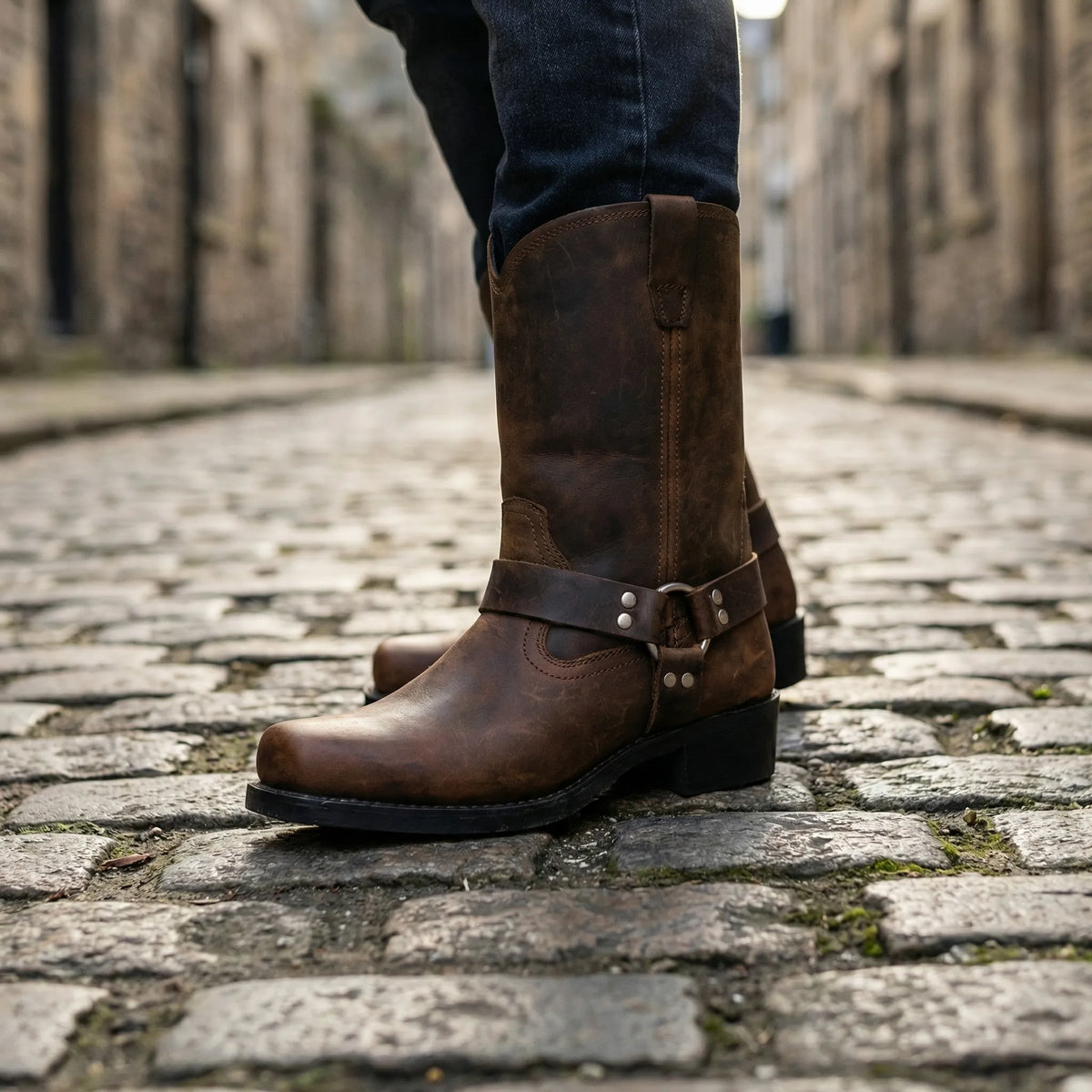 Vintage Leather Mens Western Harness Boots