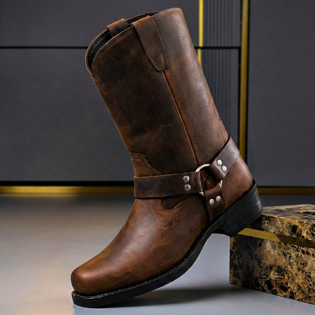 Vintage Leather Mens Western Harness Boots - Image 2
