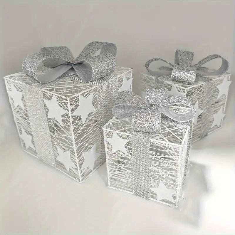 NordiGlow: 3er Set LED Geschenkboxen – Leuchtende Weihnachtsdeko für Innen & Außen