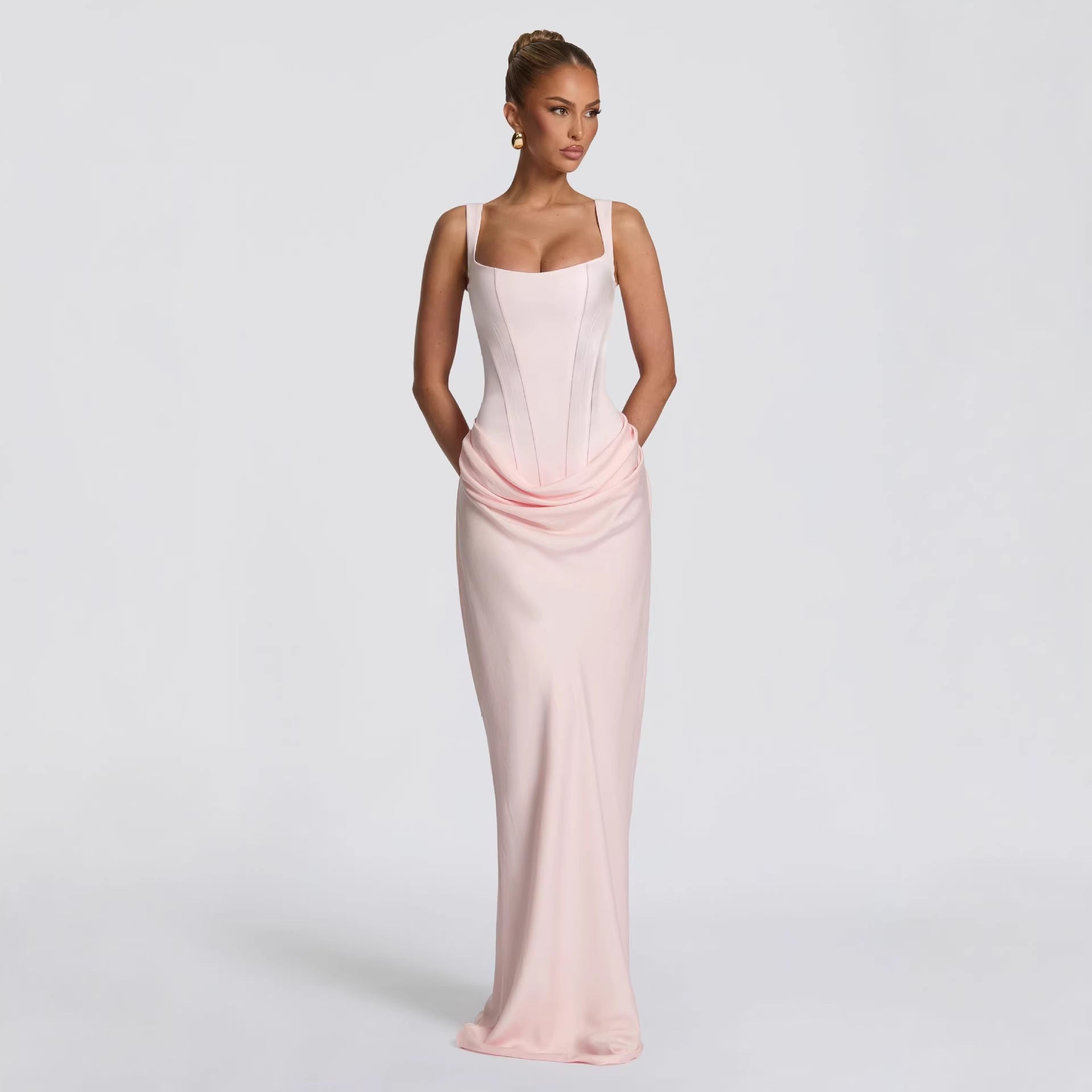 Long Sleeve Bodycon Maxi Dress Fitted Elegant Fishtail Cocktail Gown - Image 3