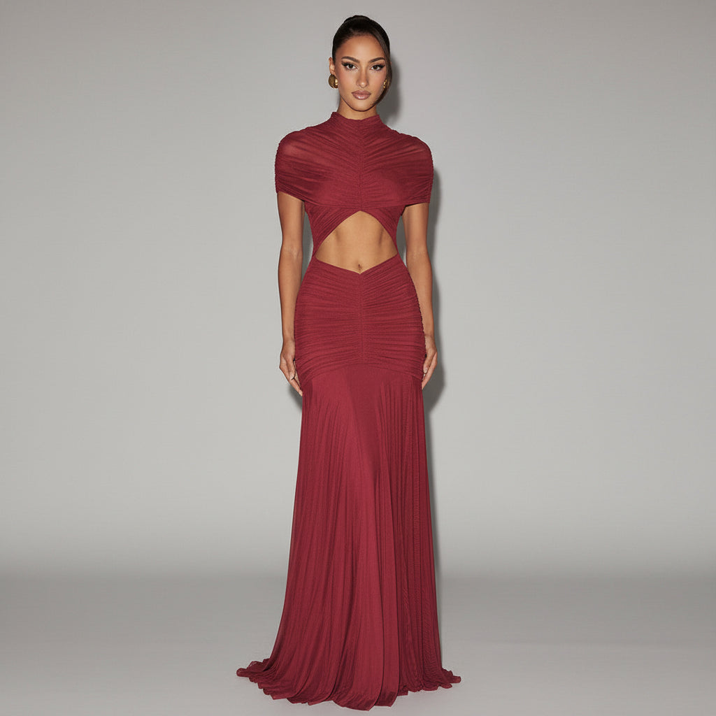 Women's Bodycon Maxi Dress Ruched Cut Out Sexy Party Long Dress