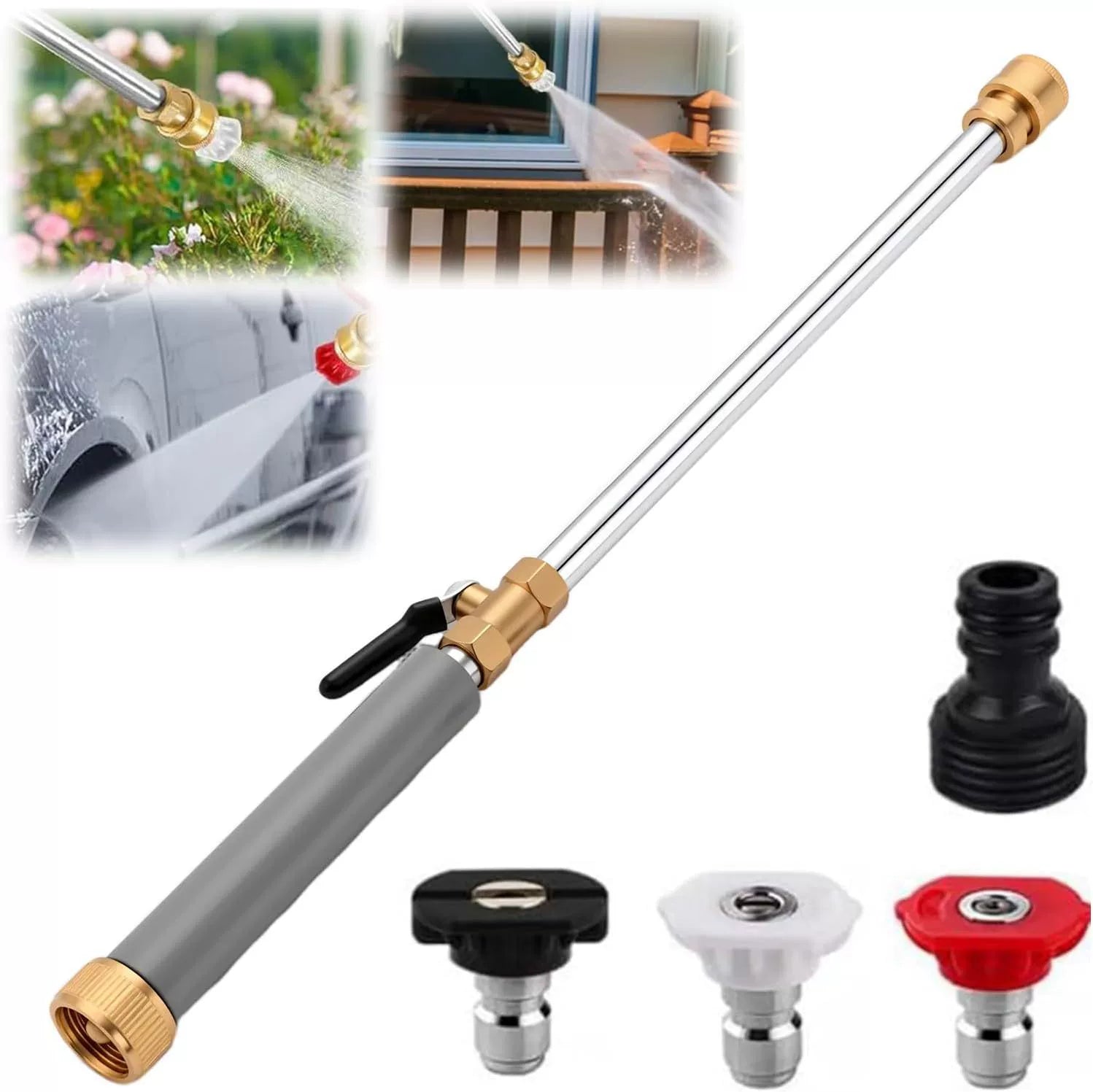 Hydro Jet Power Washer Wand High Pressure Metal Sprayer with 3 Nozzles