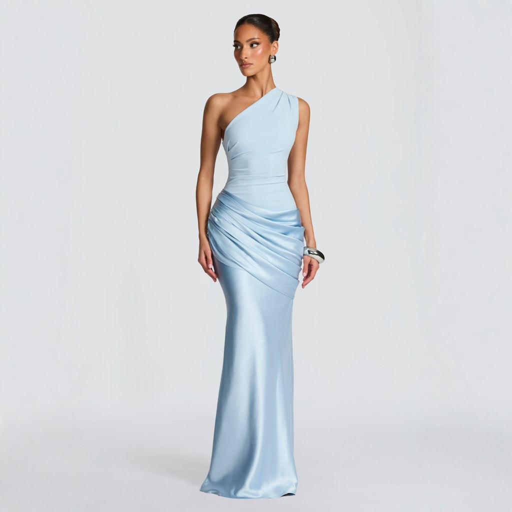Satin Maxi Dress Long Sleeve Bodycon Mermaid Evening Gown - Image 2