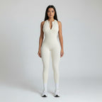 Women's Workout Jumpsuit Backless Zip Front Sleeveless Bodysuit