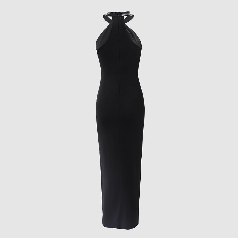Black Bodycon Dress Sleeveless Rhinestone Club Mini Dress