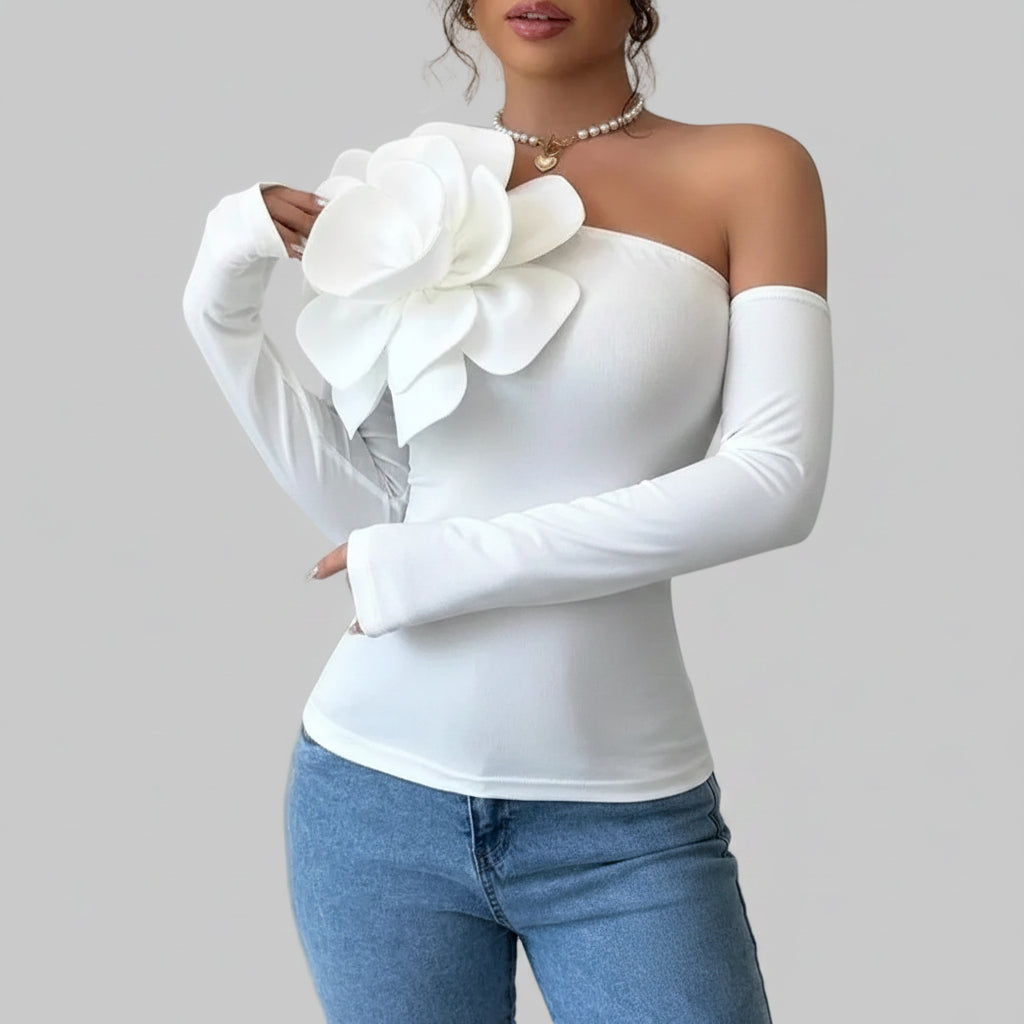 One Shoulder Bodysuit Long Sleeve Asymmetrical Party Top Elegant Sexy