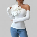 One Shoulder Bodysuit Long Sleeve Asymmetrical Party Top Elegant Sexy