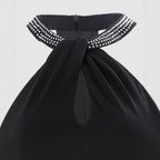 Black Bodycon Dress Sleeveless Rhinestone Club Mini Dress