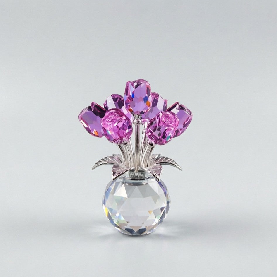 Crystal Rose Figurine Eternal Glass Flower Vase Gift Her