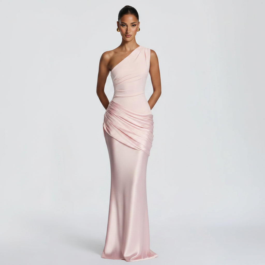 Satin Maxi Dress Long Sleeve Bodycon Mermaid Evening Gown