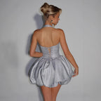 Halter Mini Dress Bodycon Ruched Bow Tie Summer Going Out Dress - Image 2