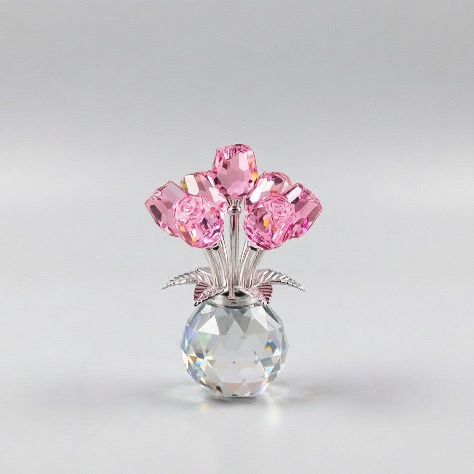 Crystal Rose Figurine Eternal Glass Flower Vase Gift Her