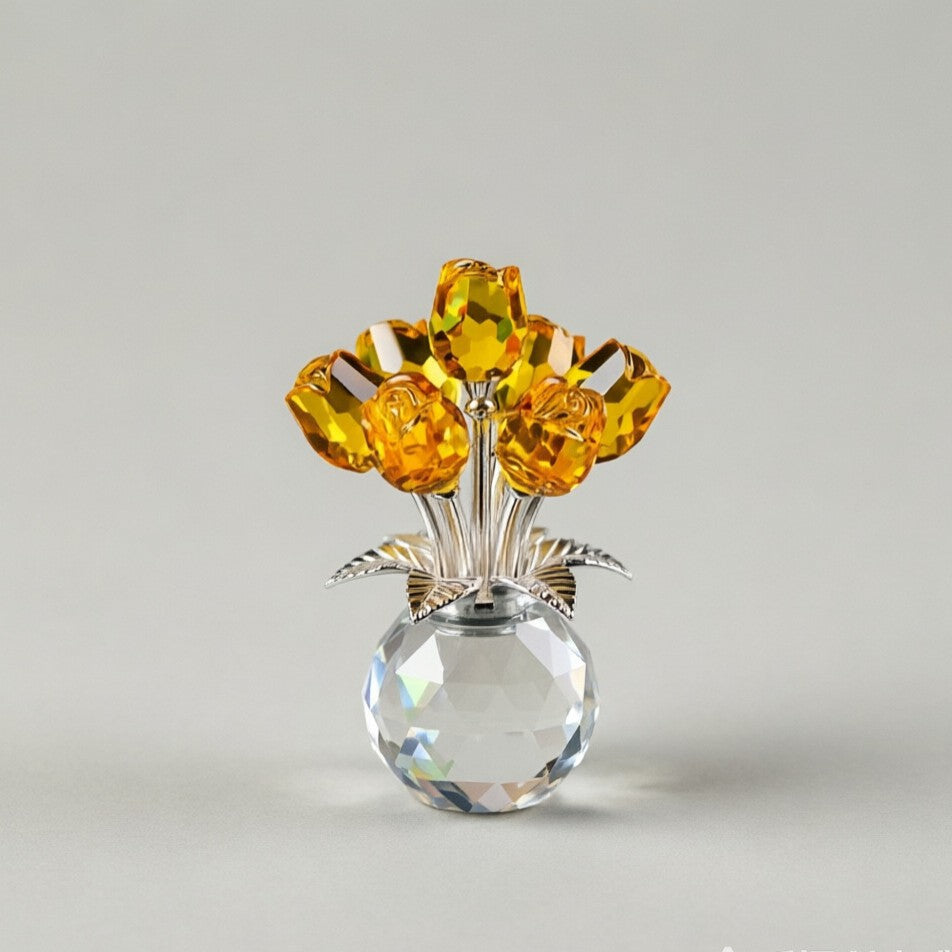 Crystal Rose Figurine Eternal Glass Flower Vase Gift Her