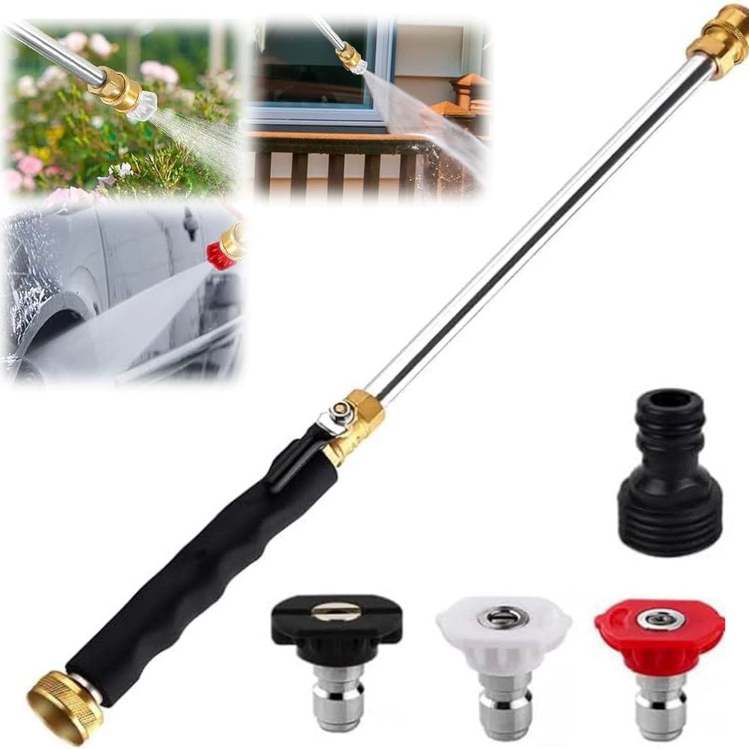 Hydro Jet Power Washer Wand High Pressure Metal Sprayer with 3 Nozzles