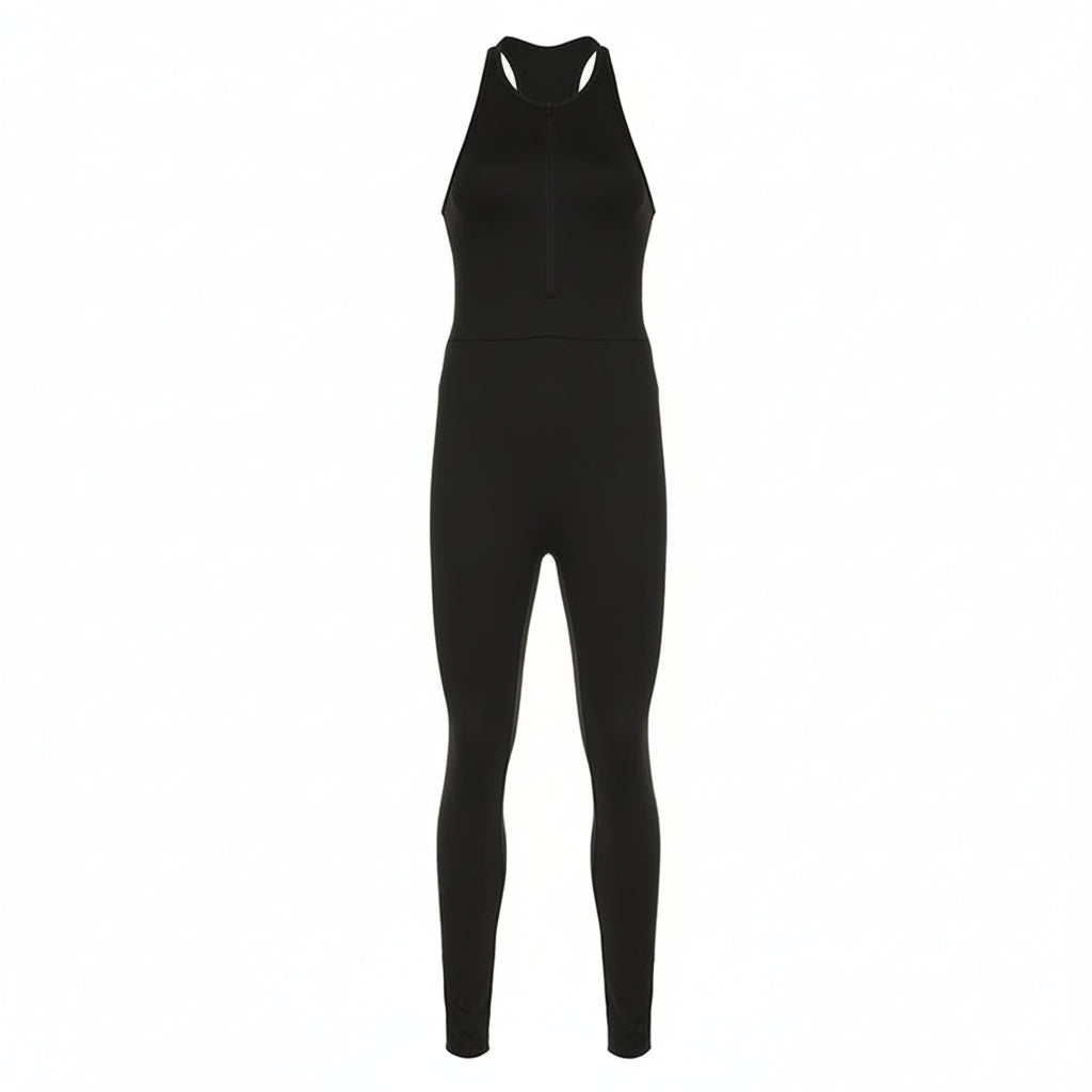 Women's Workout Jumpsuit Backless Zip Front Sleeveless Bodysuit