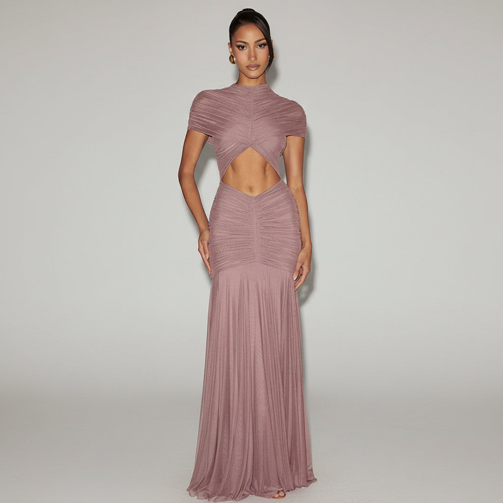 Women's Bodycon Maxi Dress Ruched Cut Out Sexy Party Long Dress