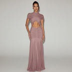 Women's Bodycon Maxi Dress Ruched Cut Out Sexy Party Long Dress