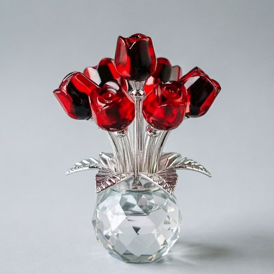 Crystal Rose Figurine Eternal Glass Flower Vase Gift Her