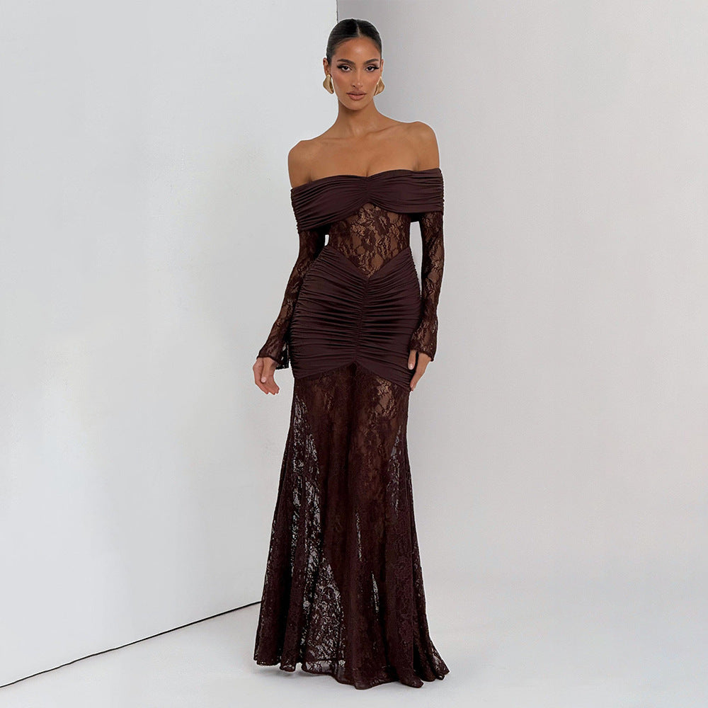 Halter Lace Maxi Dress Backless Sleeveless Bodycon Evening Gown - Image 6