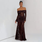 Halter Lace Maxi Dress Backless Sleeveless Bodycon Evening Gown - Image 6