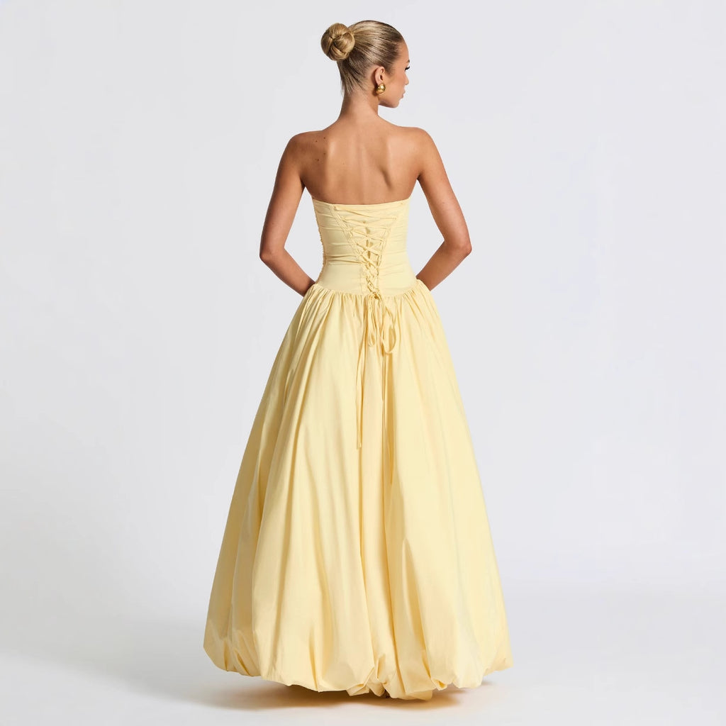 Strapless Ruched Maxi Dress Bodycon Solid Color Summer Party - Image 2