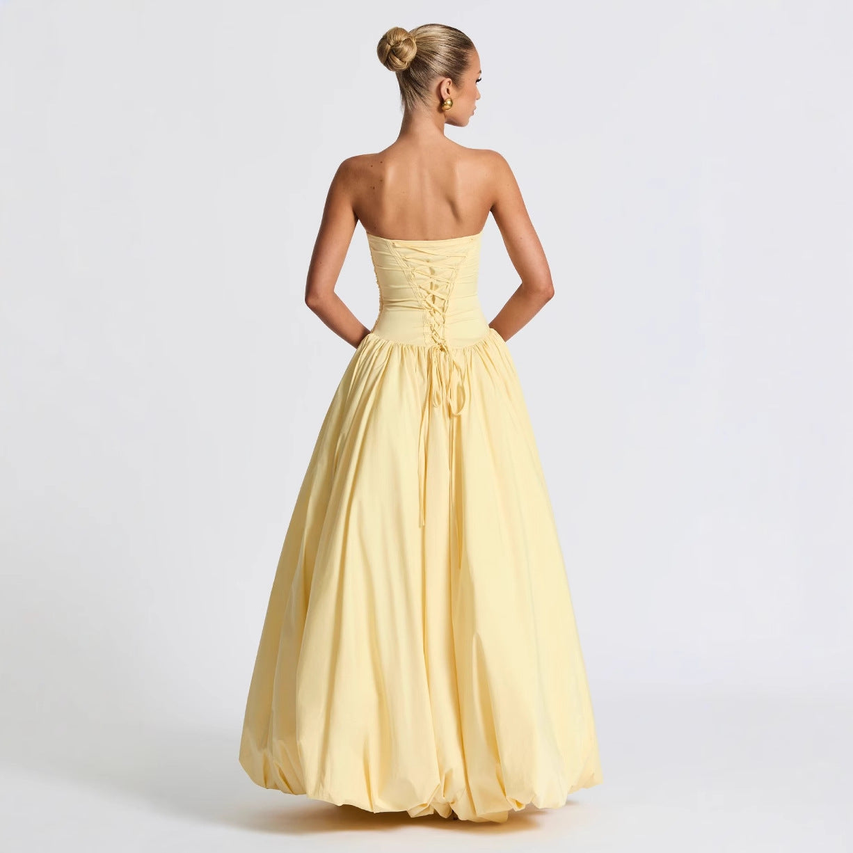 Strapless Ruched Maxi Dress Bodycon Solid Color Summer Party - Image 2