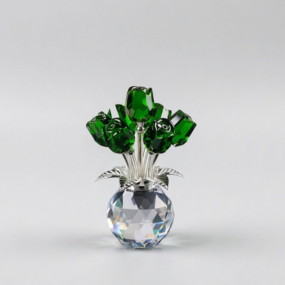 Crystal Rose Figurine Eternal Glass Flower Vase Gift Her