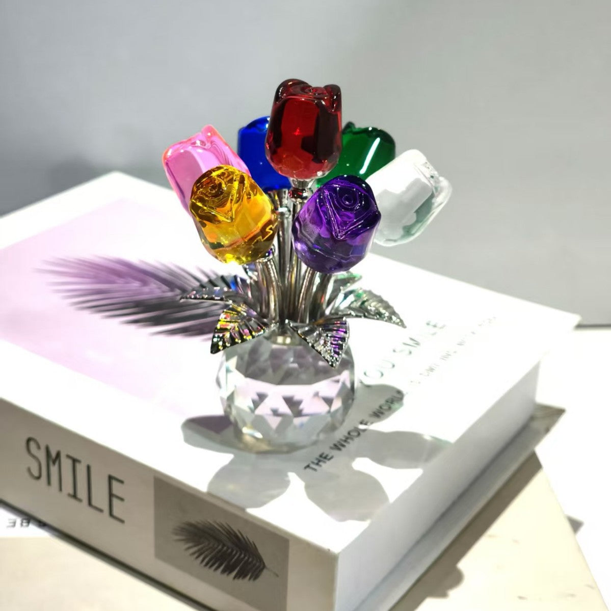 Crystal Rose Figurine Eternal Glass Flower Vase Gift Her
