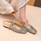 Women's woven Square-Toe Mules Woven Square Toe Slip On Flats