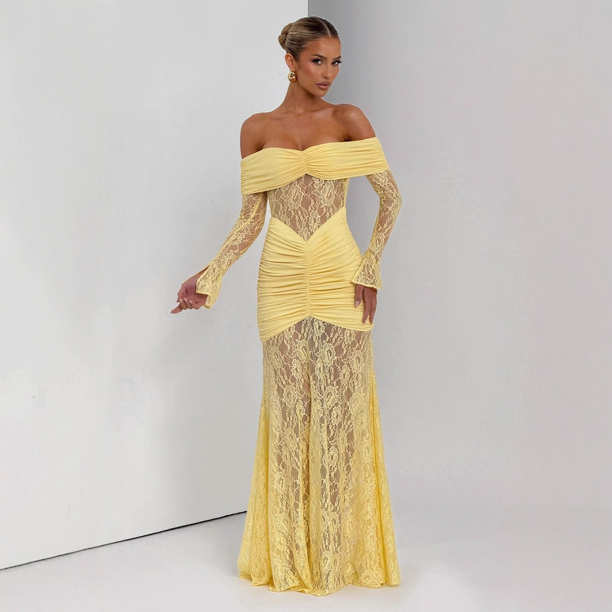 Halter Lace Maxi Dress Backless Sleeveless Bodycon Evening Gown - Image 4