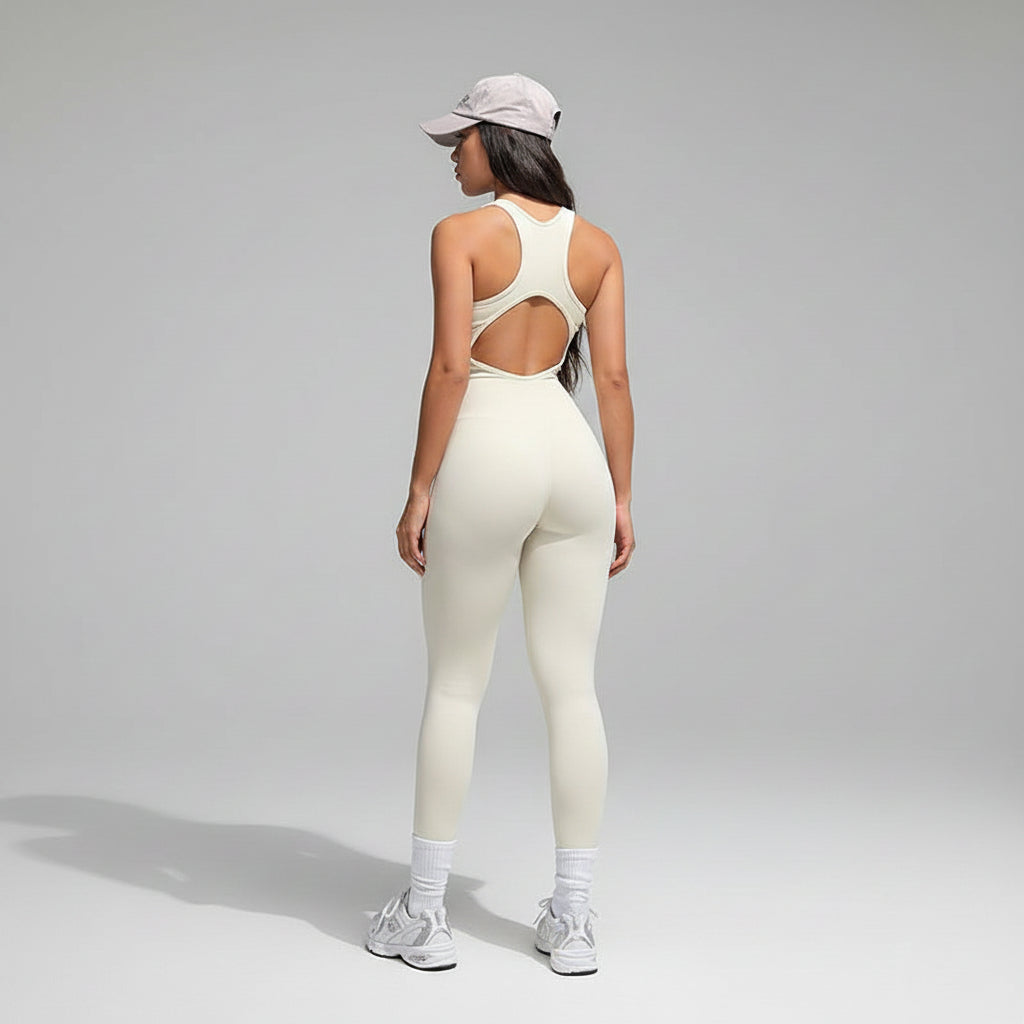 Women's Workout Jumpsuit Backless Zip Front Sleeveless Bodysuit