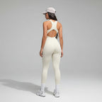 Women's Workout Jumpsuit Backless Zip Front Sleeveless Bodysuit