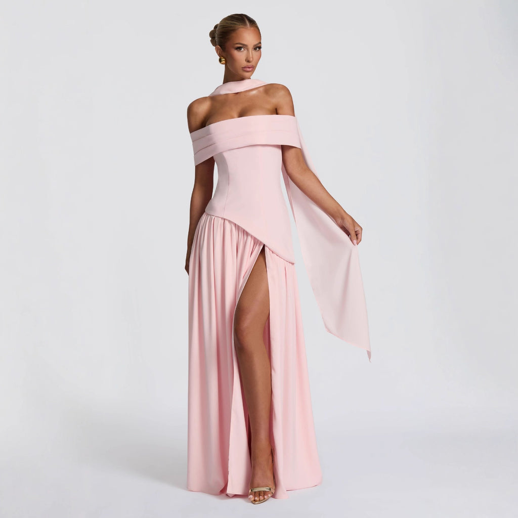 Women's Backless Maxi Dress High Slit Strapless Bodycon Party Gown