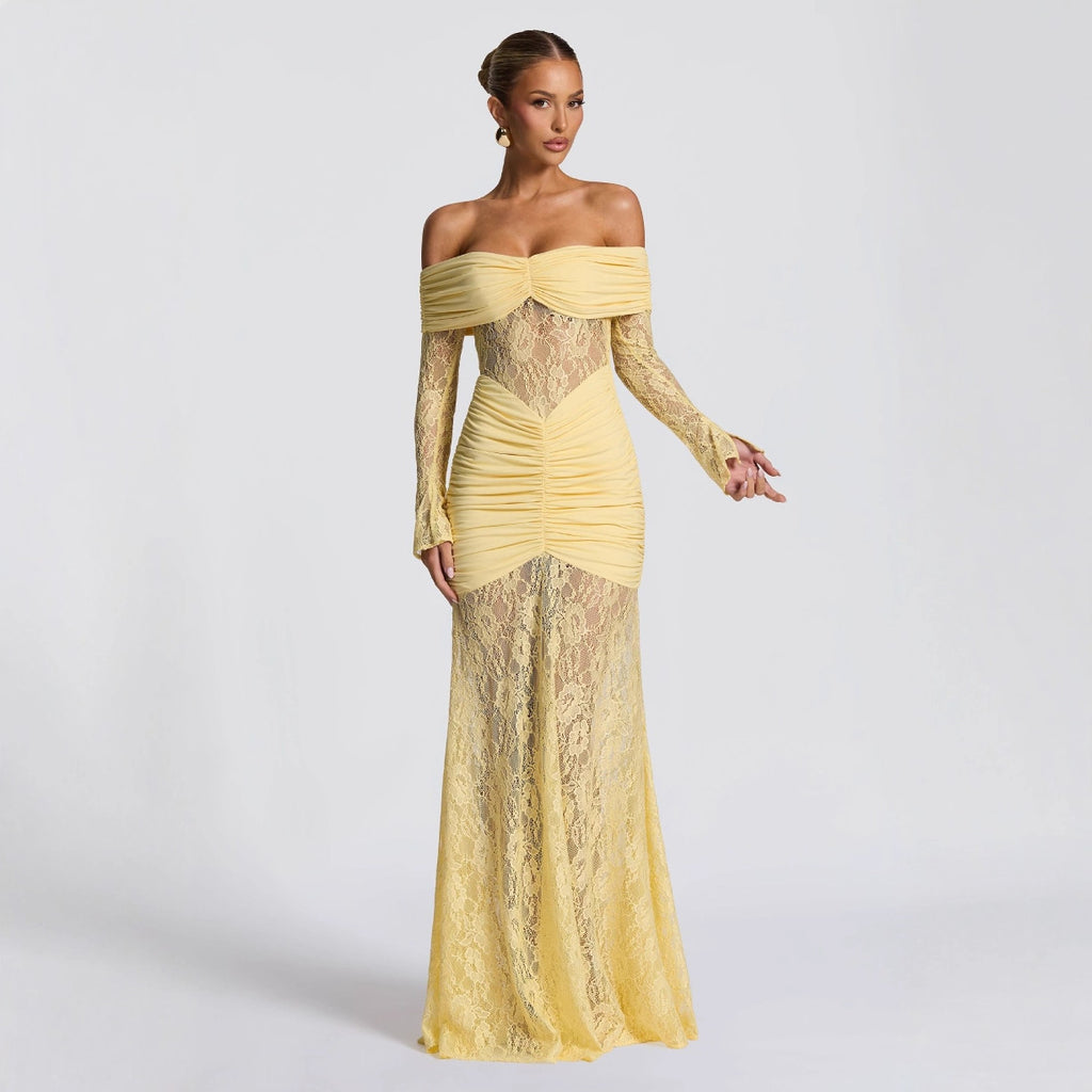 Halter Lace Maxi Dress Backless Sleeveless Bodycon Evening Gown