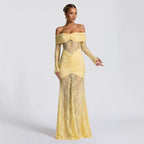Halter Lace Maxi Dress Backless Sleeveless Bodycon Evening Gown