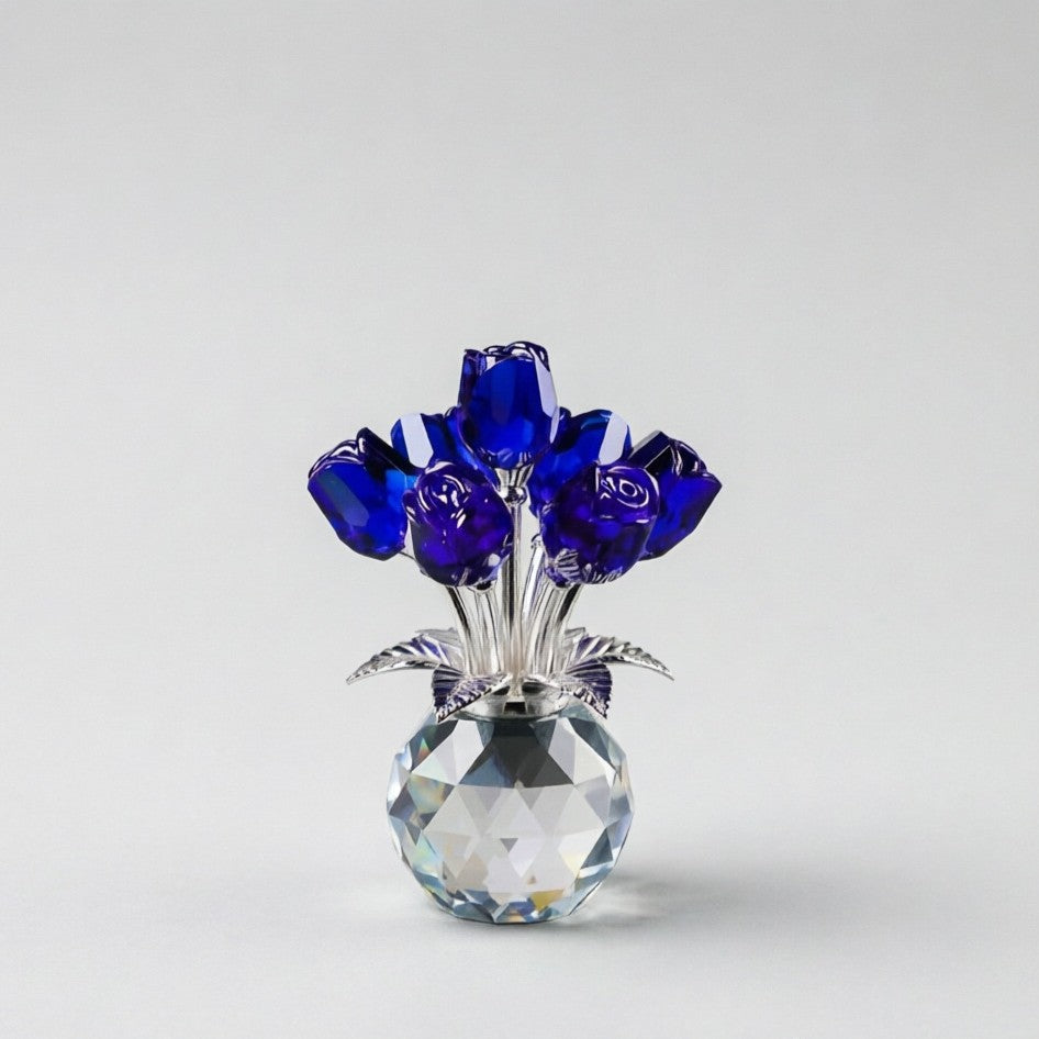 Crystal Rose Figurine Eternal Glass Flower Vase Gift Her