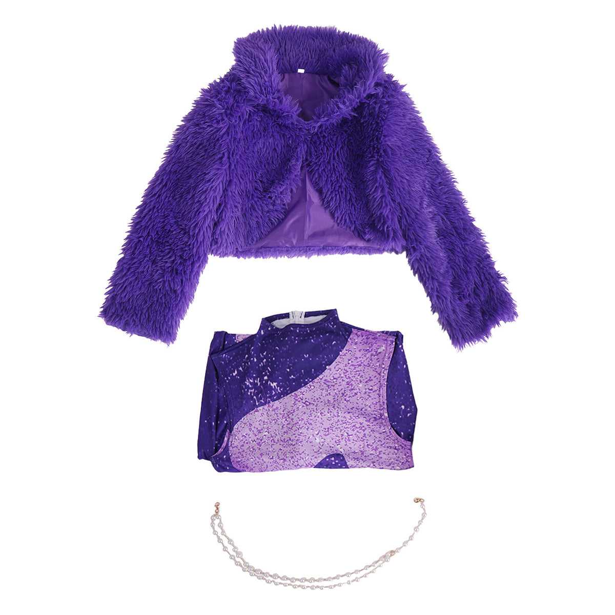 Kids Adults 3 Piece Faux Fur Jacket Jumpsuit Set Pop Star