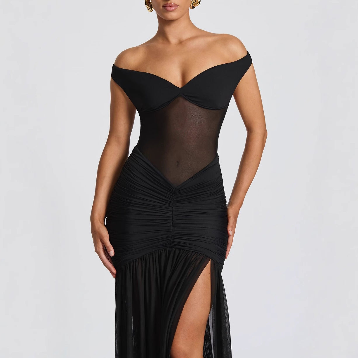 Off Shoulder Mermaid Dress Bodycon Formal Evening Gown Summer Party Maxi - Image 3
