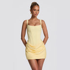 Sleeveless Bodycon Mini Dress Ruched Square Neck Summer Going Out - Image 2