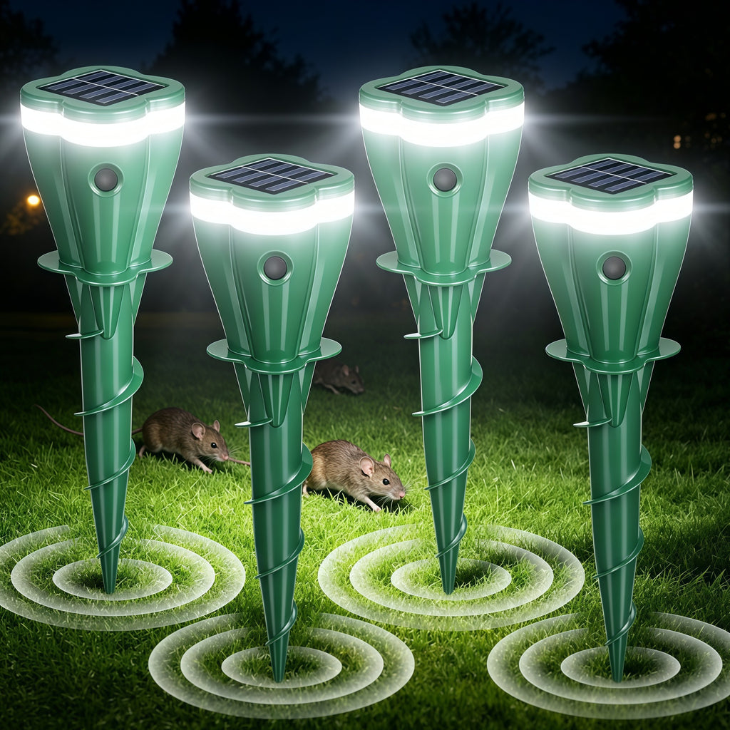 Solar Mole Repellent Stakes Waterproof Sonic Vole Gopher Deterrent Yard