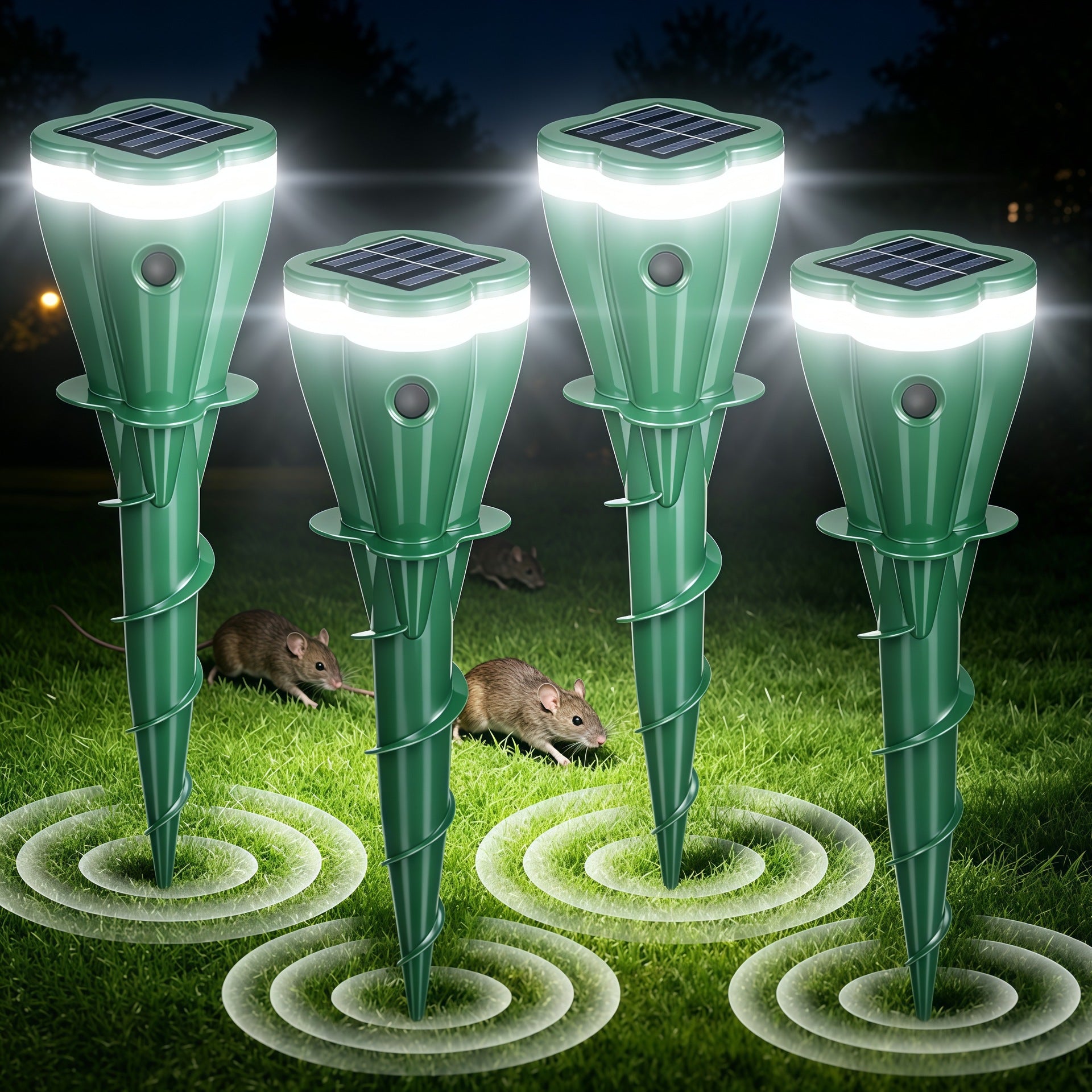 Solar Mole Repellent Stakes Waterproof Sonic Vole Gopher Deterrent Yard