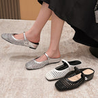 Women's woven Square-Toe Mules Woven Square Toe Slip On Flats