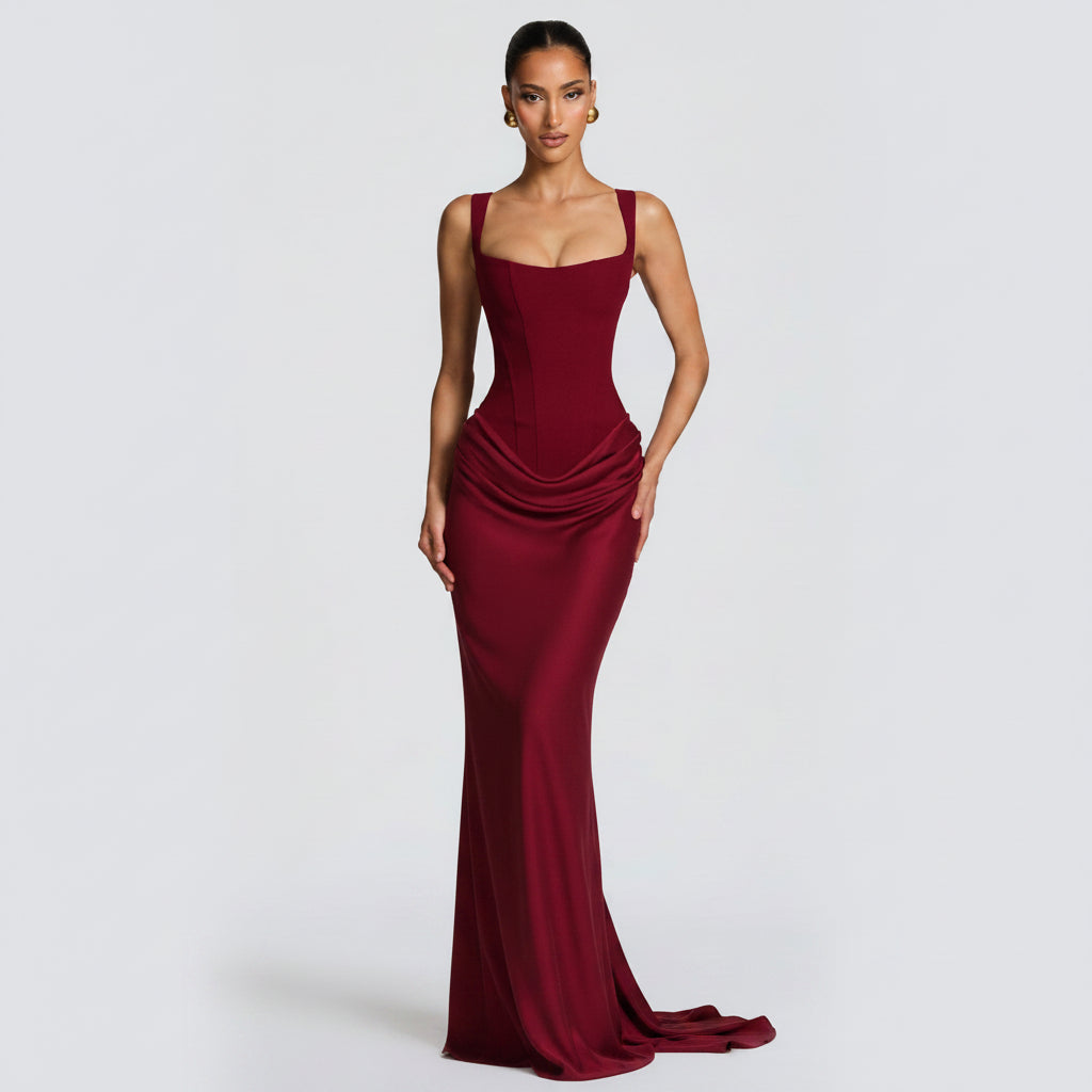 Long Sleeve Bodycon Maxi Dress Fitted Elegant Fishtail Cocktail Gown