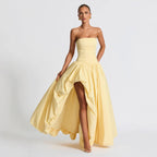 Strapless Ruched Maxi Dress Bodycon Solid Color Summer Party