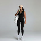 Women's Workout Jumpsuit Backless Zip Front Sleeveless Bodysuit